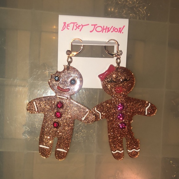 New Betsey Johnson Sparkly Gingerbread Earrings with rhinestones - Picture 11 of 13